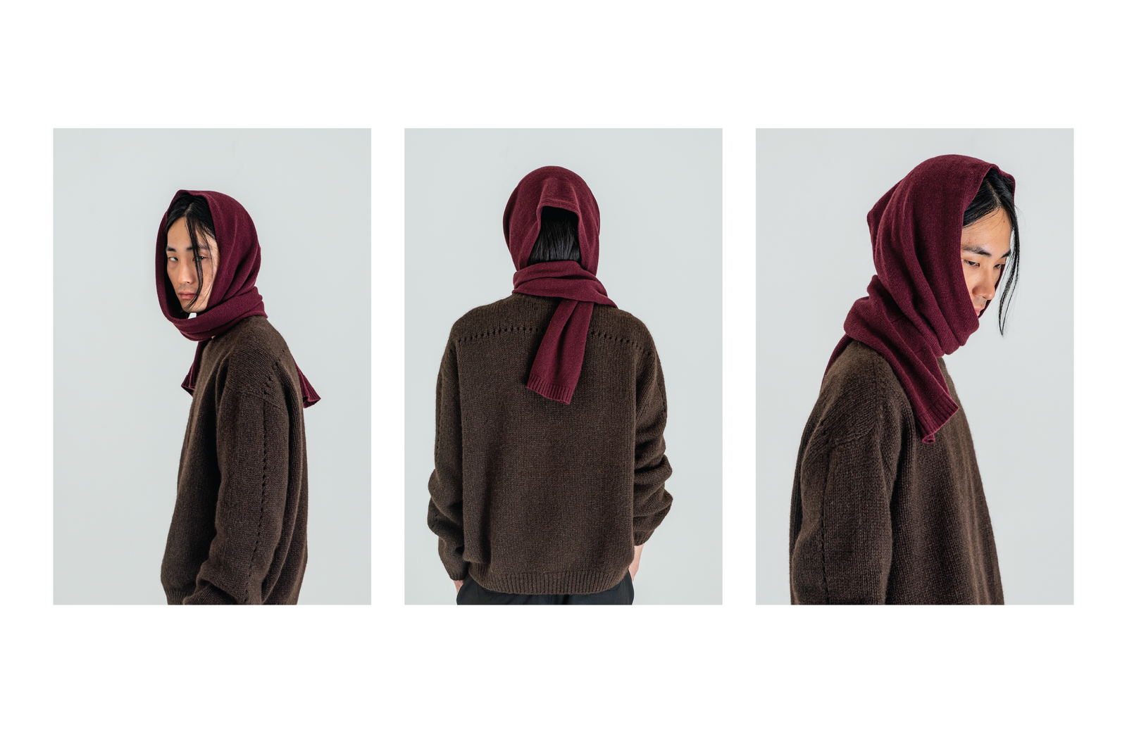 Brown Sweater with burgundy scarf